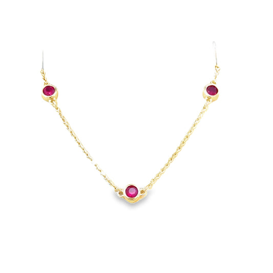 Ruby Necklace 5 Stones 14KY