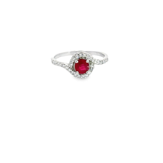 Ring Bypass Ruby 1/2 Ct , 14K White Gold