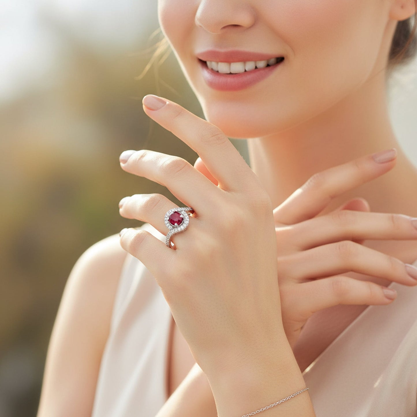 Bypass Ring , Ruby 1/2 Ct. , 14K White Gold. - Gold Star Jewelry