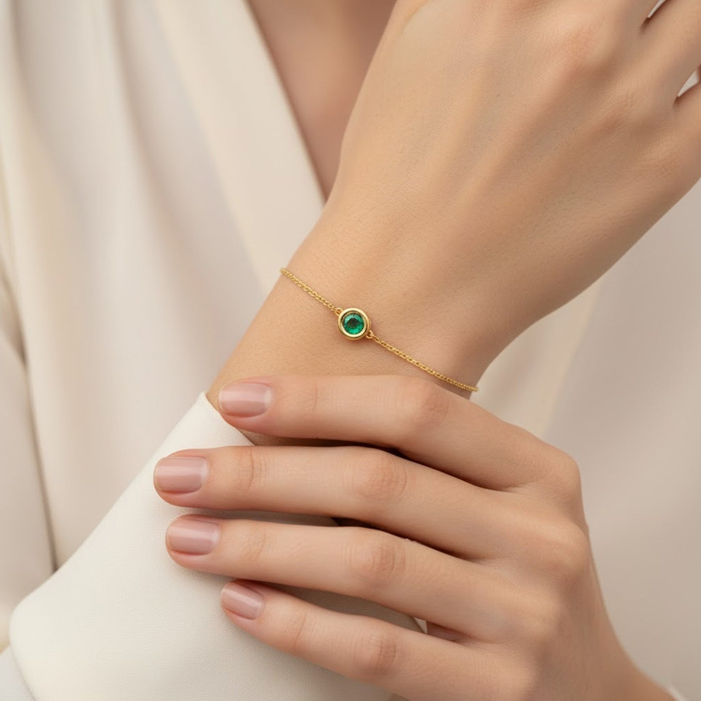 Emerald Single Stone Bracelet - Gold Star Jewelry