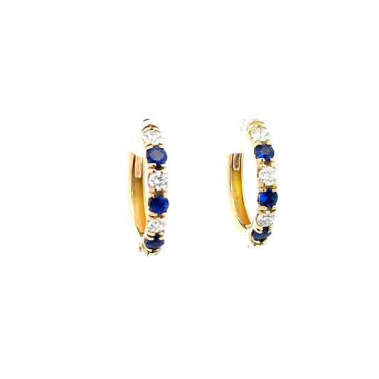 Hoops Earrings Sapphire and Diamond , 14KYG