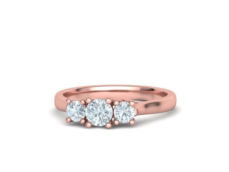 3Stones Engagement Ring 14KR - Gold Star Jewelry