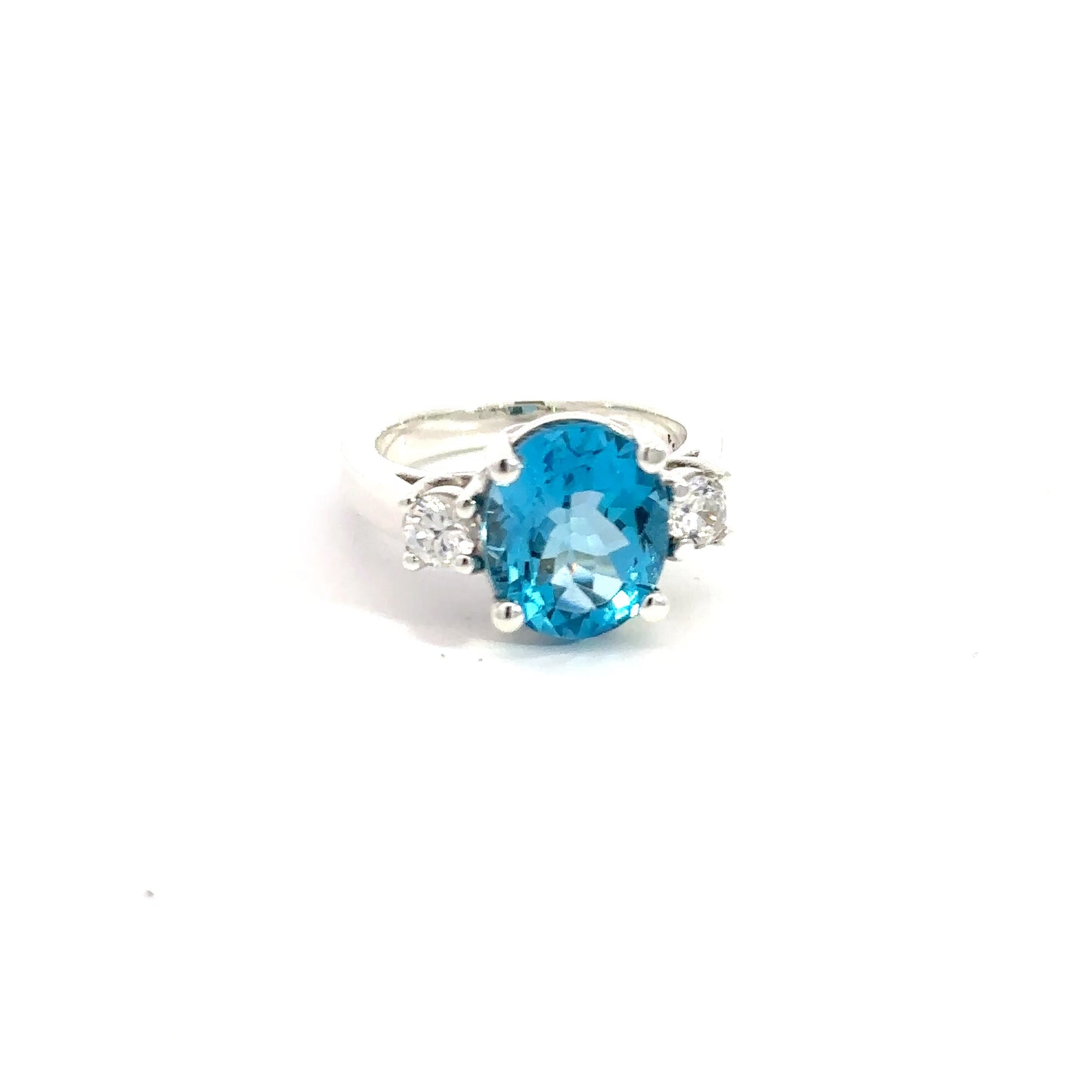 Blue Topaz Oval 6.0 Ct.  950 Silver Ring