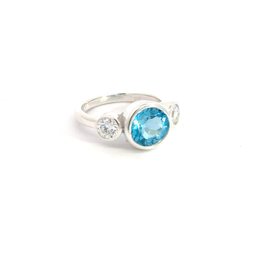 Blue Topaz Swiss Round  5.75 Ct. , 950 Silver