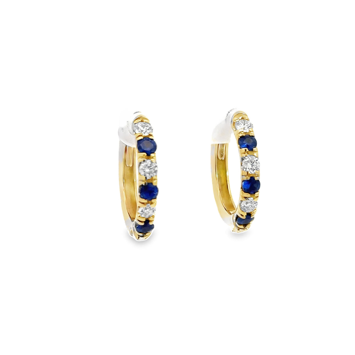 Hoops Earrings Sapphire and Diamond , 14KYG