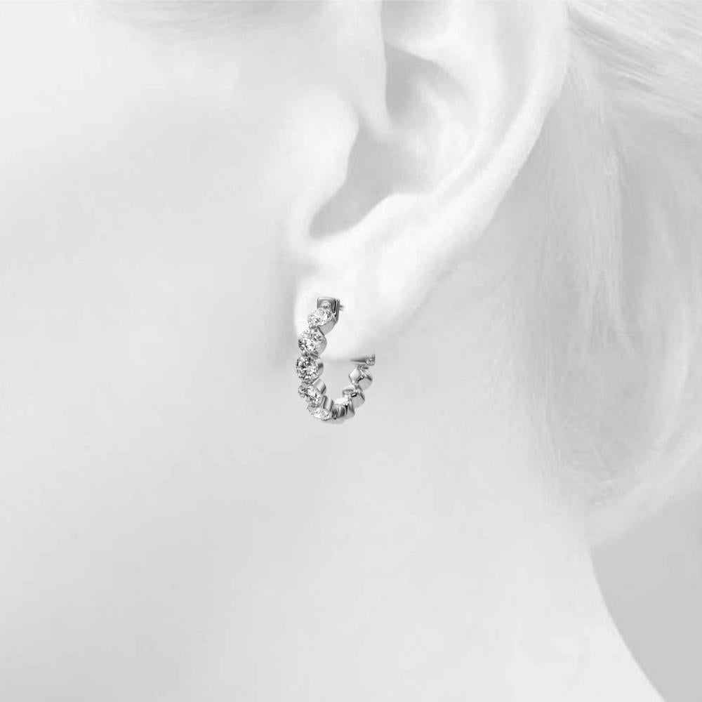 Lab Diamond Single Shared Prong Vault Lock Hoop Earrings