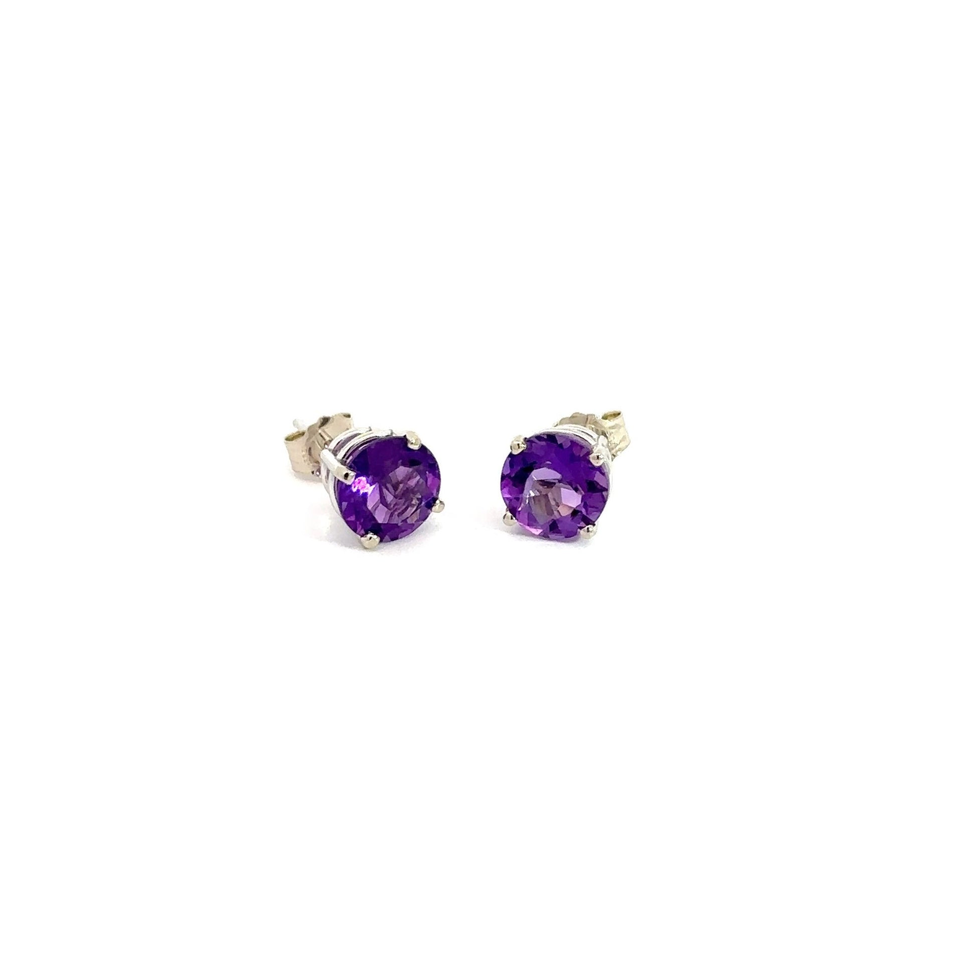 Amethyst 7.0 mm Rd. Earrings - Gold Star Jewelry