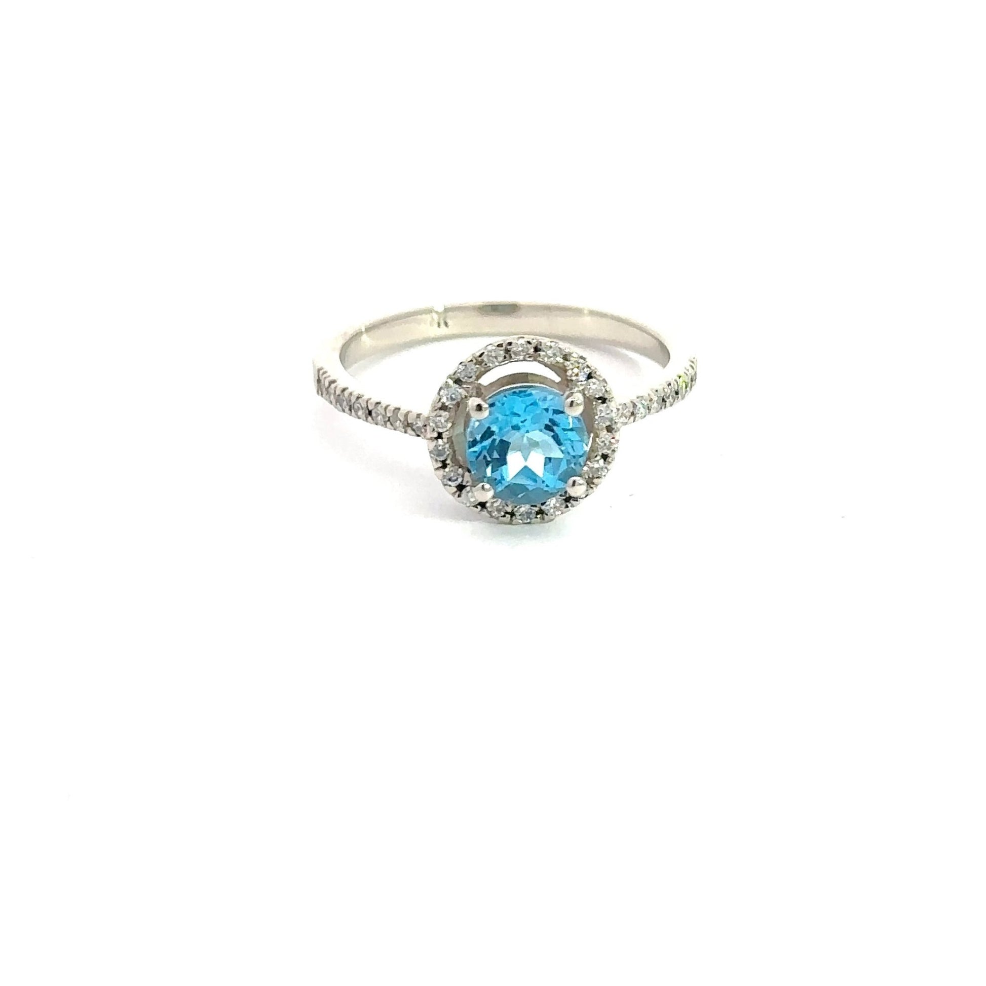 Blue Topaz Ring , 14K White Gold - Gold Star Jewelry