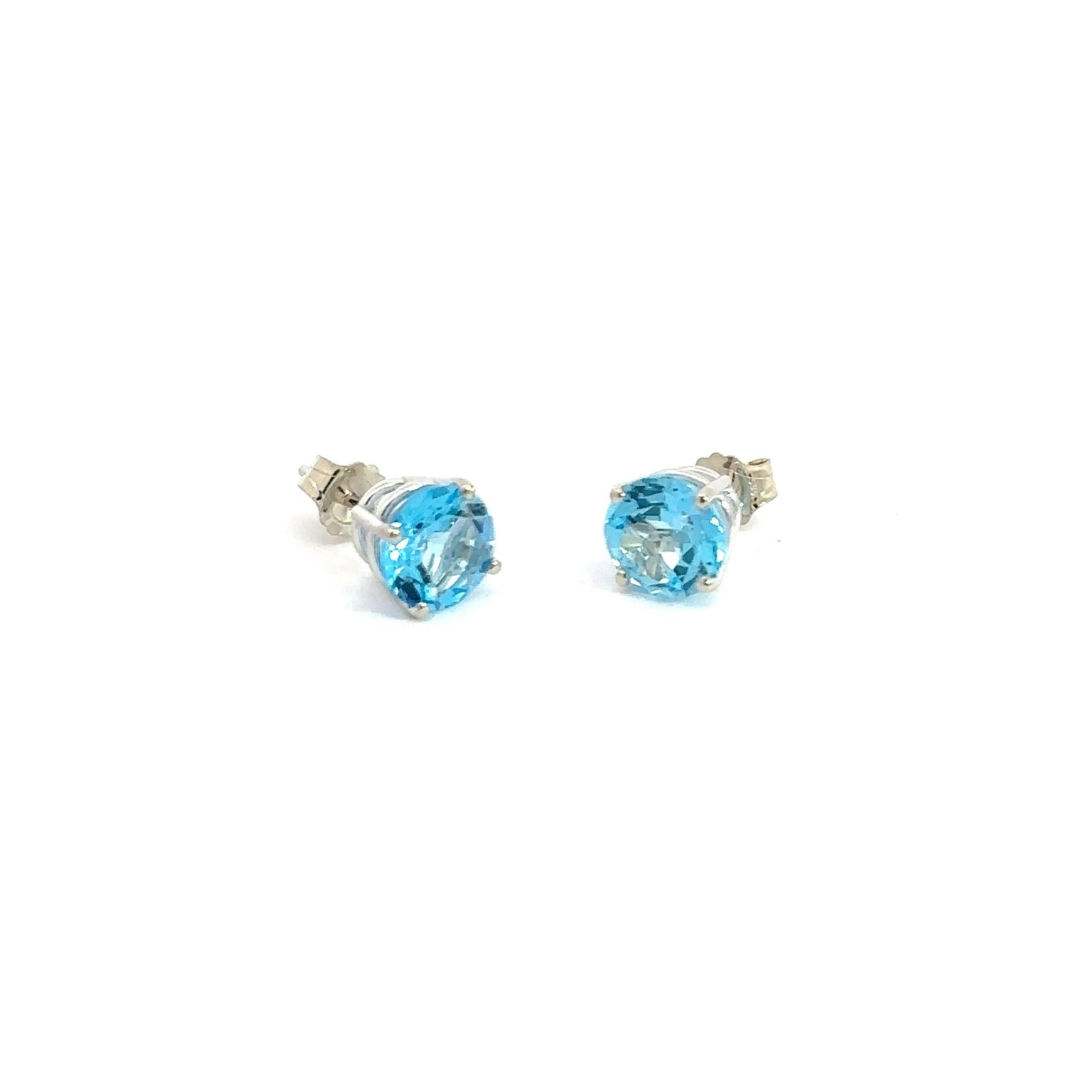 Blue Topaz Swiss 7.0 mm Earrings - Gold Star Jewelry