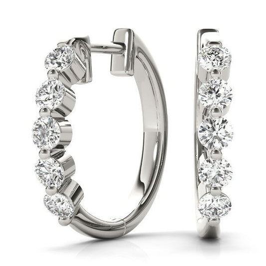 Diamond Hoops Earrings 1.0 Ct. TW , 14KW - Gold Star Jewelry