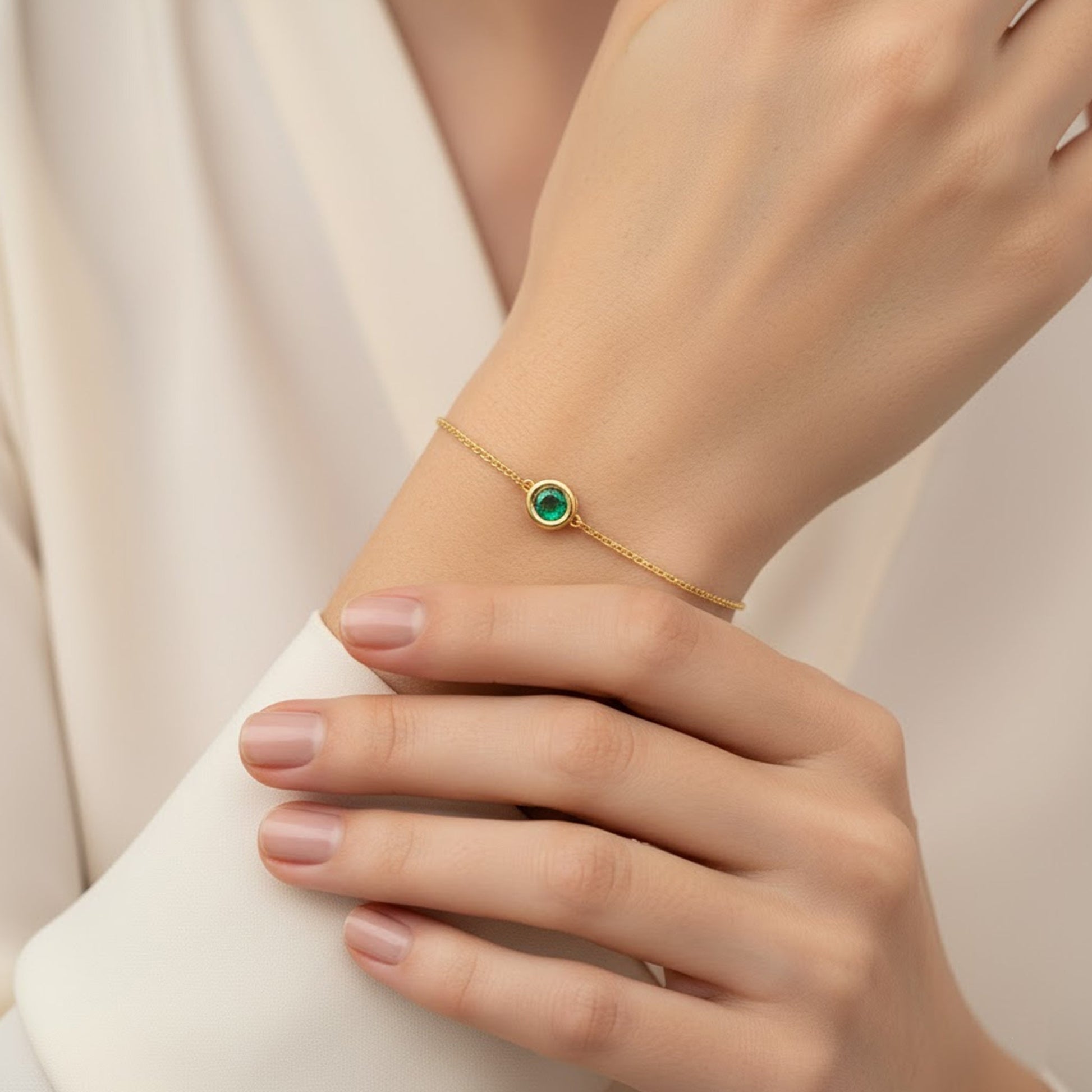 Emerald Single Stone Bracelet - Gold Star Jewelry
