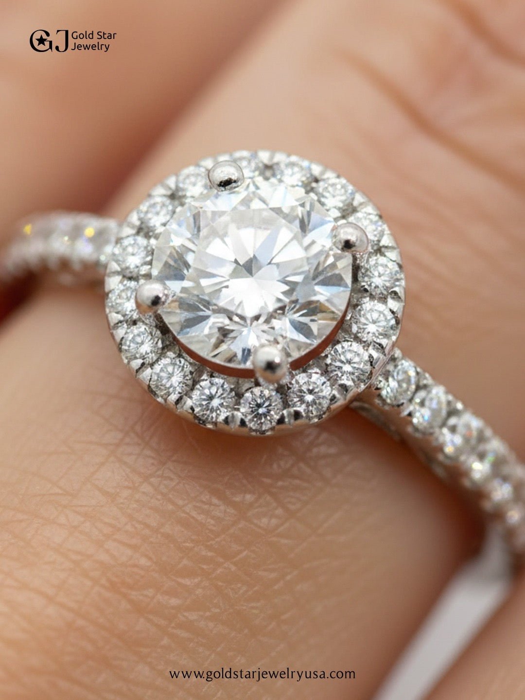 Halo Diamond Engagement Ring in 14KW , 1/2 Ct. - Gold Star Jewelry