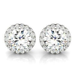 Halo Earrings , 2.36 Ct. TW , 14KW Gold. - Gold Star Jewelry