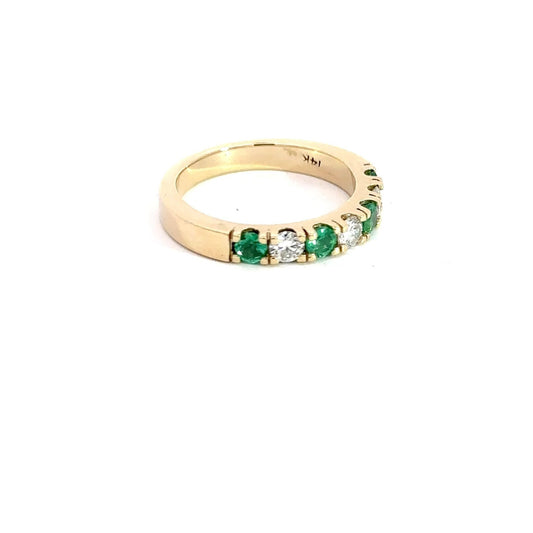 Ring 7 Stones Emerald - Diamond , 14K - Gold Star Jewelry