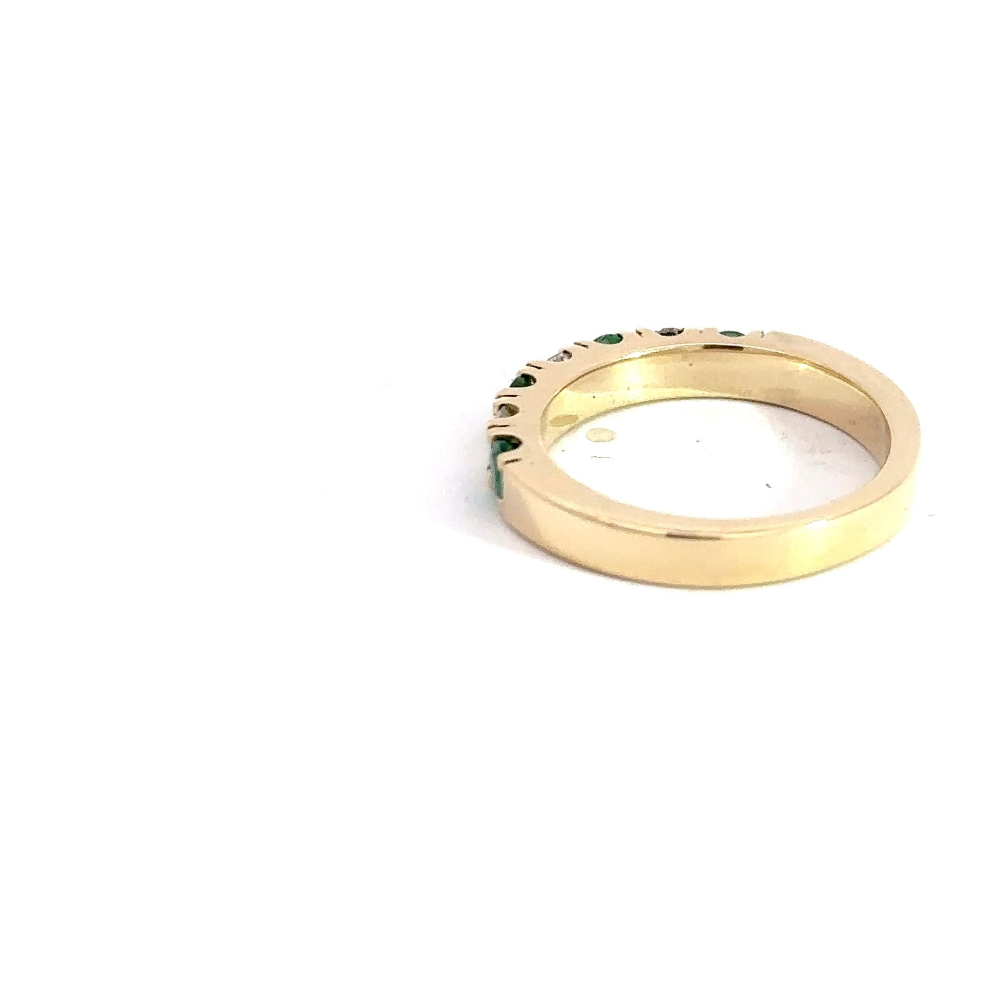 Ring 7 Stones Emerald - Diamond , 14K - Gold Star Jewelry