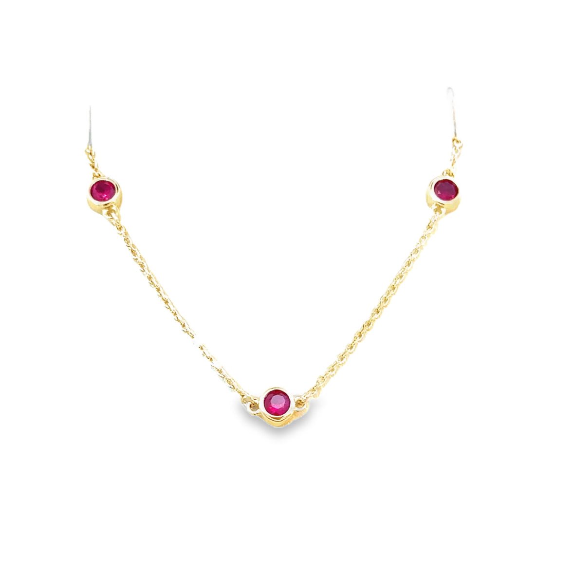 Ruby Necklace 5 Stones 14KY - Gold Star Jewelry