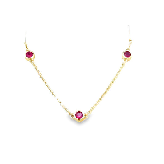 Ruby Necklace 5 Stones 14KY - Gold Star Jewelry