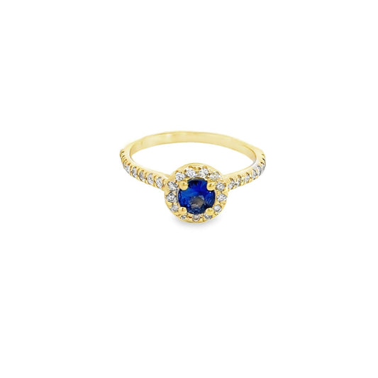 Sapphire 1/2 Ct. Halo Ring 14KYG - Gold Star Jewelry