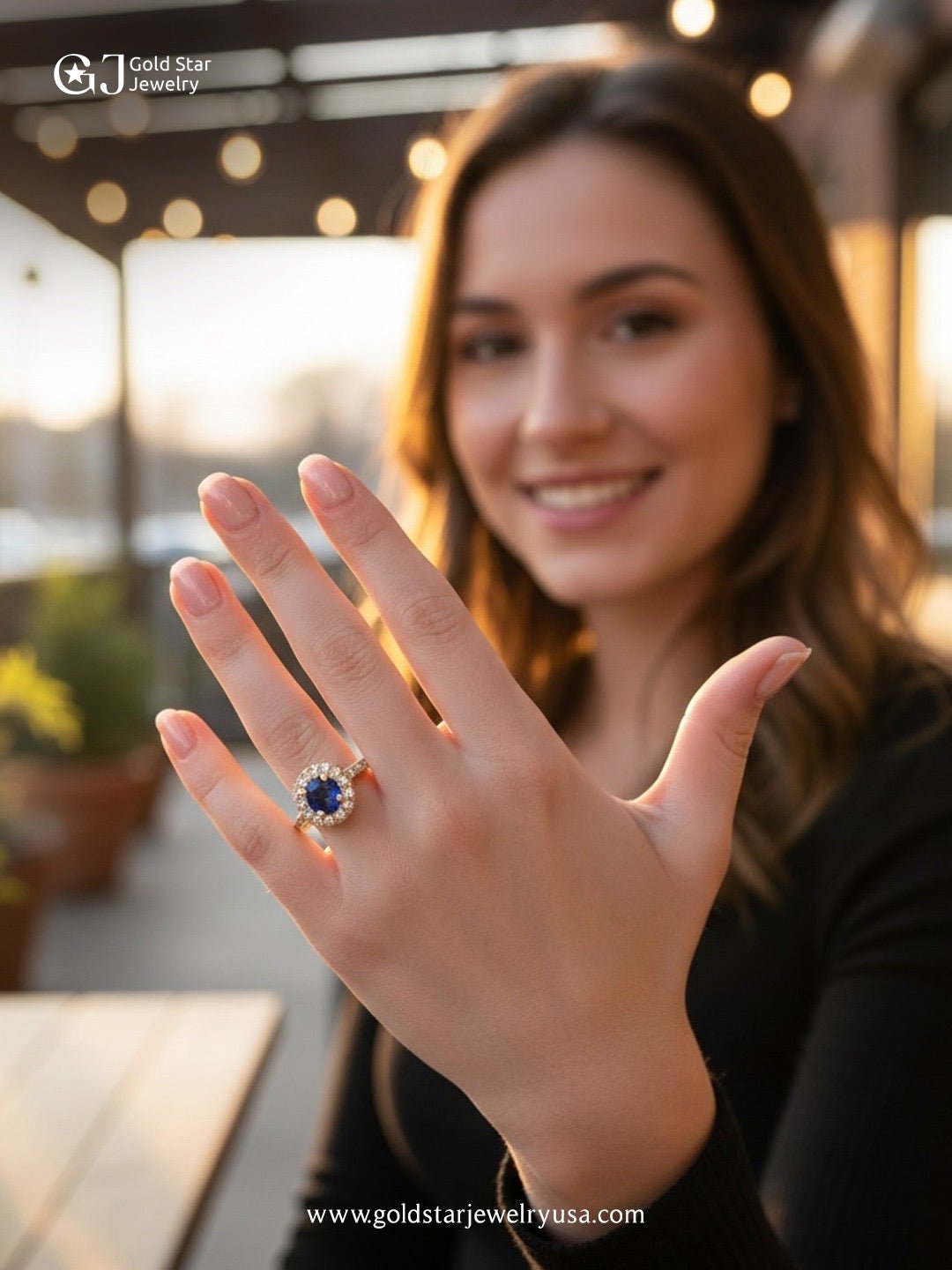 Sapphire 1/2 Ct. Halo Ring 14KYG - Gold Star Jewelry